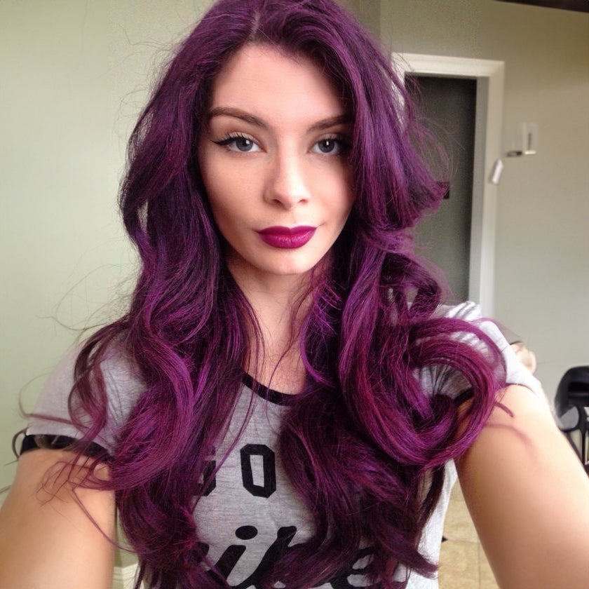 Close up photo of Natalie Michelle Hair Extensions in colour Violet Vixen.