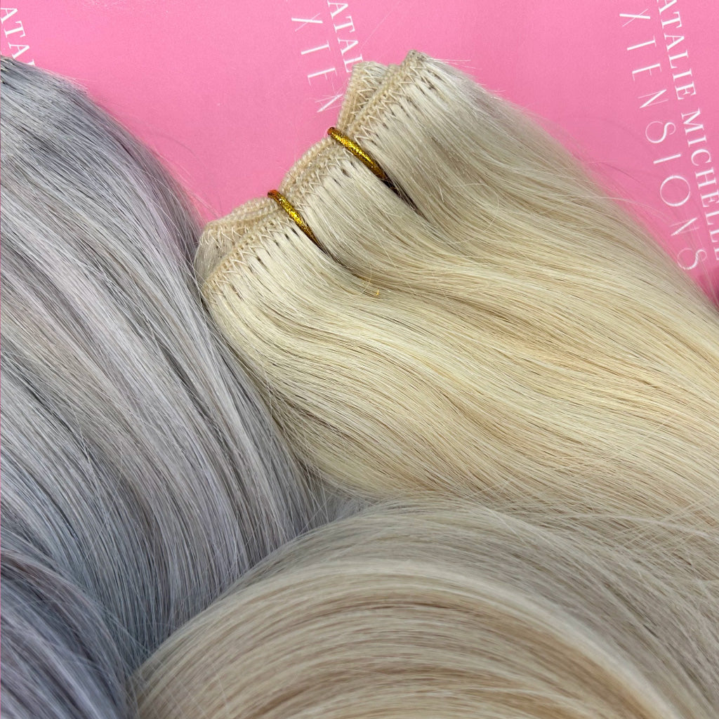 Photo showing close up of Natalie Michelle Volume Weft Hair Extensions.